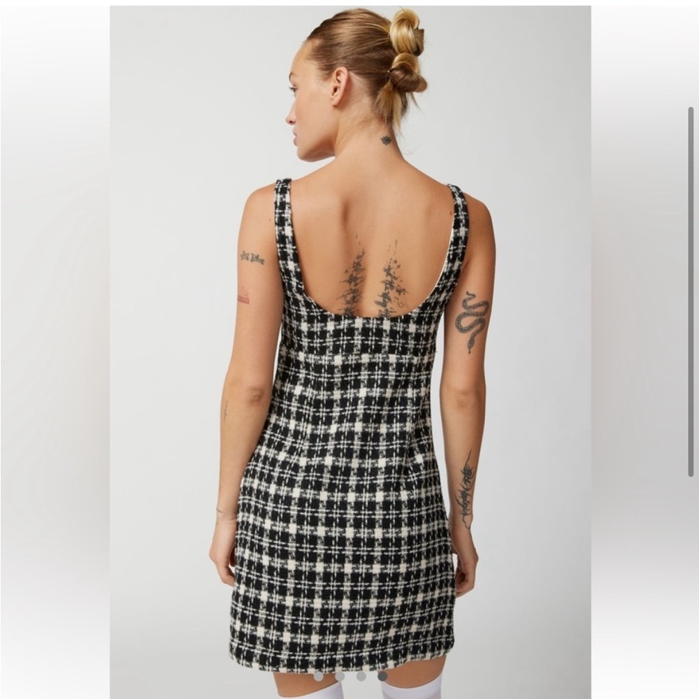 Urban Outfitters Black & White Mini Dress UO Lily Check Tweed Print Form Fitting - Picture 3 of 9